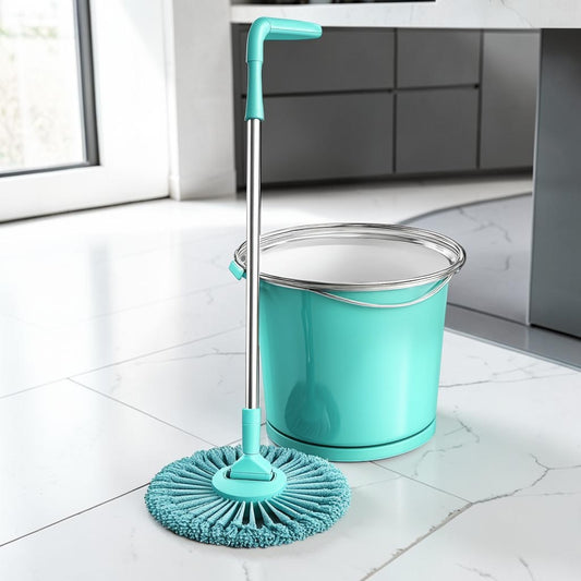 Modun Spin Mop and Bucket System - Stainless Steel Wringer & Basket - 360 Rotating Mop with Adjustable Handle - Heavy Duty Floor Cleaning Set for Home & Commercial